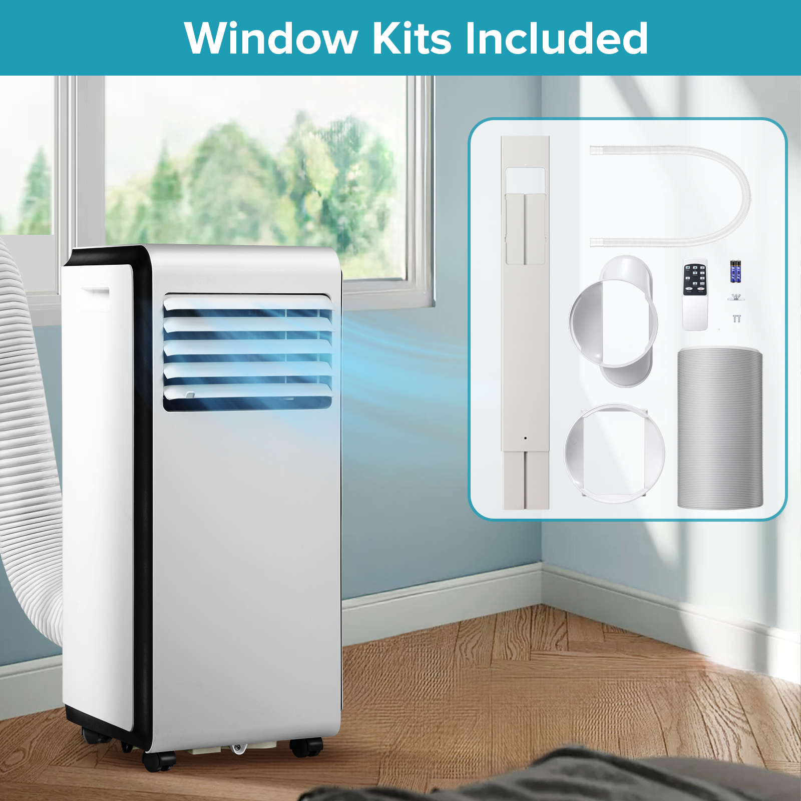 Electactic 8000 BTU 3 in 1 Portable Air Conditioner with remove control, cools up 350 Sq Ft, 24h Timer, White