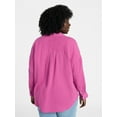 thumbnail image 3 of Terra & Sky Women's Plus Size Double Cloth Boyfriend Shirt, Sizes 0X-5X, 3 of 5