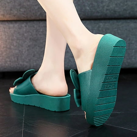 

Cathalem Female Summer Slope Heel Indoor Bath Thick Soled Slippers Womens Sock Slippers with Grippers Green 7.5