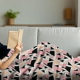 thumbnail image 3 of Geometric Soft Flannel Fleece Throw Blanket, Modern Composition with Different Colored Triangles Doodle Shapes, Cozy Plush for Indoor and Outdoor Use, 50" x 70", Peach Coral Black, by Ambesonne, 3 of 5