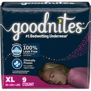 Goodnites Girls' Nighttime Bedwetting Underwear, Size Extra Large, 9 Ea, 6 Pack