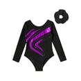 thumbnail image 3 of Doomiva Kids Girls Sparkle Waves Metallic Long Sleeve Gymnastics Ballet Dance Leotard with Hair Scrunchies Purple 10, 3 of 7
