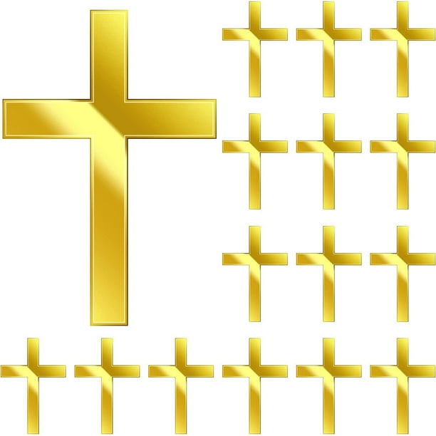 16 piezas de espejo dorado acrílico con forma de cruz para decoración de tartas, bautizos, comuniones, fiestas temáticas