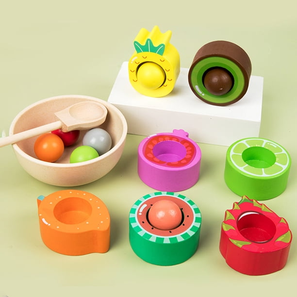 Bola clasificadora de colores del arco iris en taza Reconocimiento de frutas para niños pequeños mayores de 3 años