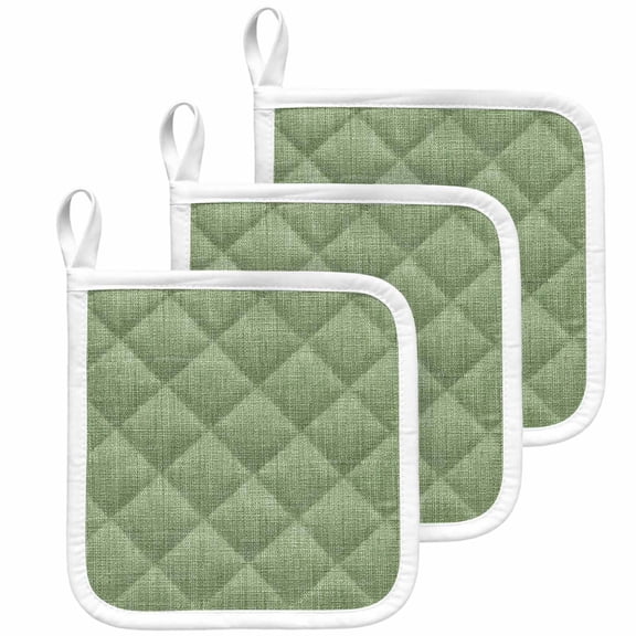 Vintage Forest Green Pot Holders for Kitchen Heatproof Potholder, 3 Pack Farmhouse Retro Solid Color Linen Texture Hot Pads Multipurpose Oven Pads Cloth Potholders Trivet for Cooking Baking