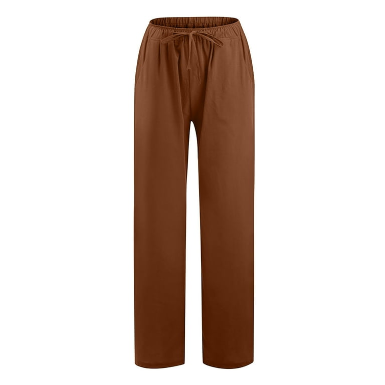 【BAON】Minami Brown Washing Cotton Wide Pants AXXD Brown Pants for Women Casual Cotton Linen Drawstring