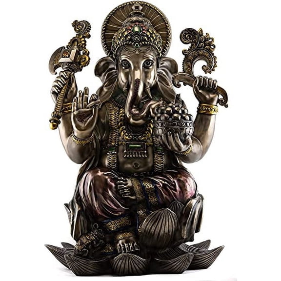 AONA Large Ganesha Statue- Hindu Ganesha Lord of Success Sculpture in Premium Cold Cast Bronze - 18-Inch Collectible Figurine (18)