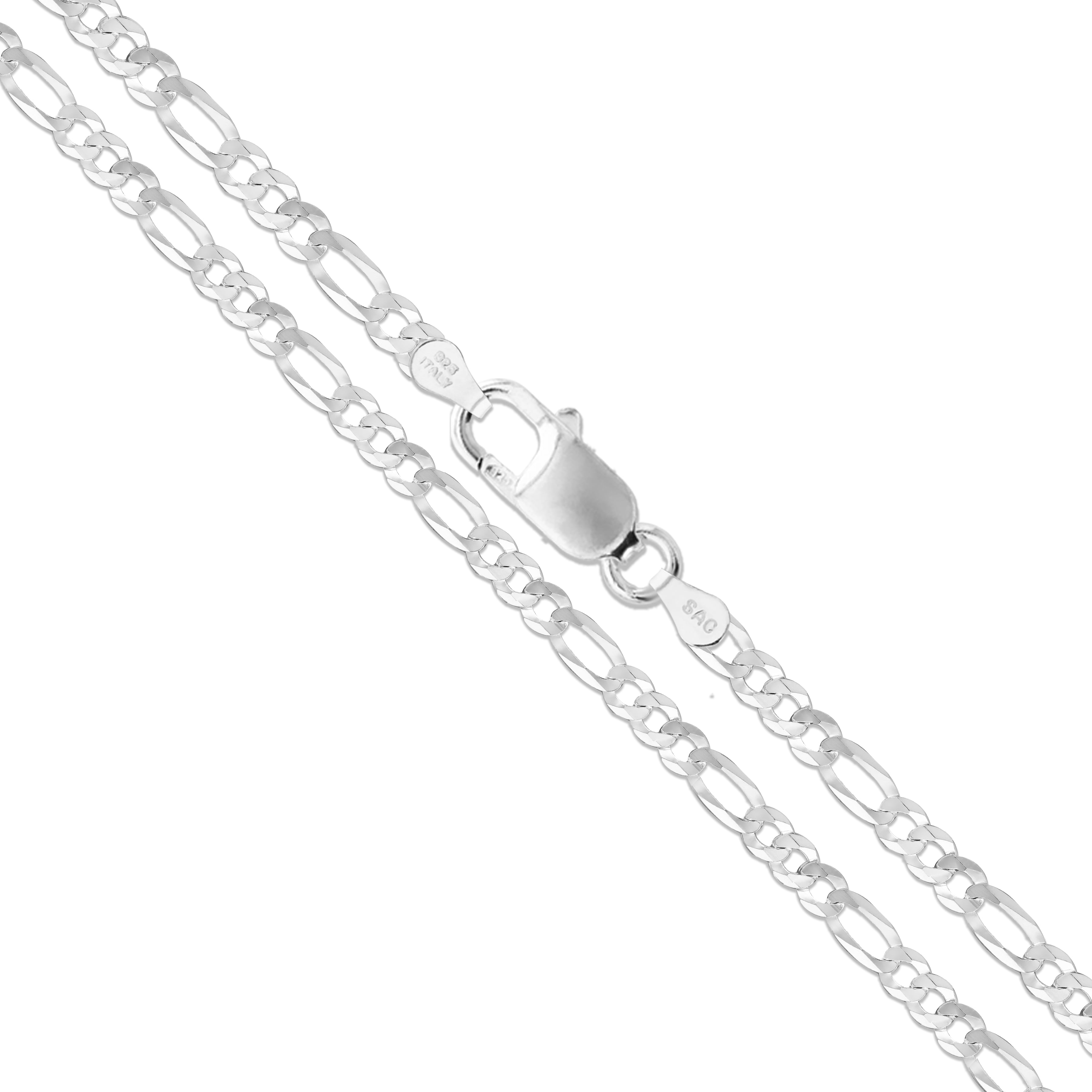 14k White Gold Silver Diamond Cut Italian Figaro Link Chain Necklace 6mm 24"