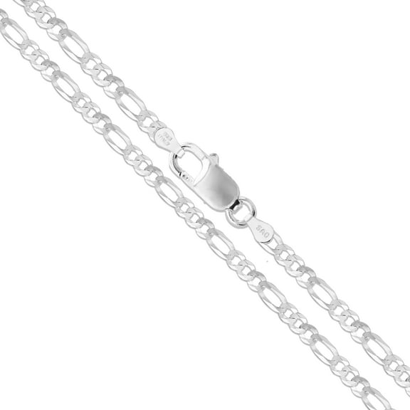 Sterling Silver Diamond-Cut Figaro Link Chain 3.1mm Solid 925 Italy Necklace 36" Jewelry Female