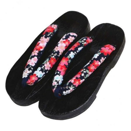 

Segolike 2xJapanese Clogs Slippers Geta Sandals Flip Flops for Men Women Black Round 39