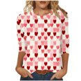 thumbnail image 2 of VKOYWKM Women's Valentine T Shirts Cute Love Heart Print T-Shirts 3/4 Sleeve Crew Neck Valentine Gift Tee Casual Hearts Tops, 2 of 5