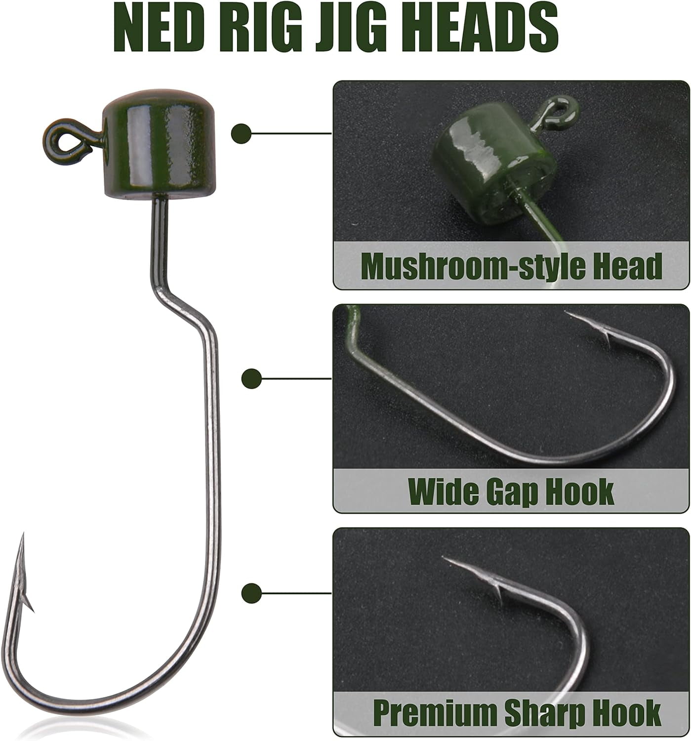 Ned Rig Jig Heads Kit, 20pcs Mushroom Head Ned Jig Hooks for  Soft Lures Finesse Mushroom Jig Heads Hook Weedless Jig Heads for Bass  Fishing 1/10oz 1/8oz 1/6oz (1/6oz (4.6g) 