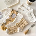 thumbnail image 3 of Calf Socks 5 Pairs for Women 5-10 Cute Crew Vintage Frilly Floral Blossom Design Casual Novelty Cotton Breathable, 3 of 6