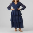 thumbnail image 3 of Robe Smockée à Volants Superposés Col en V Manches Longues Automne pour Femmes, 3 of 7