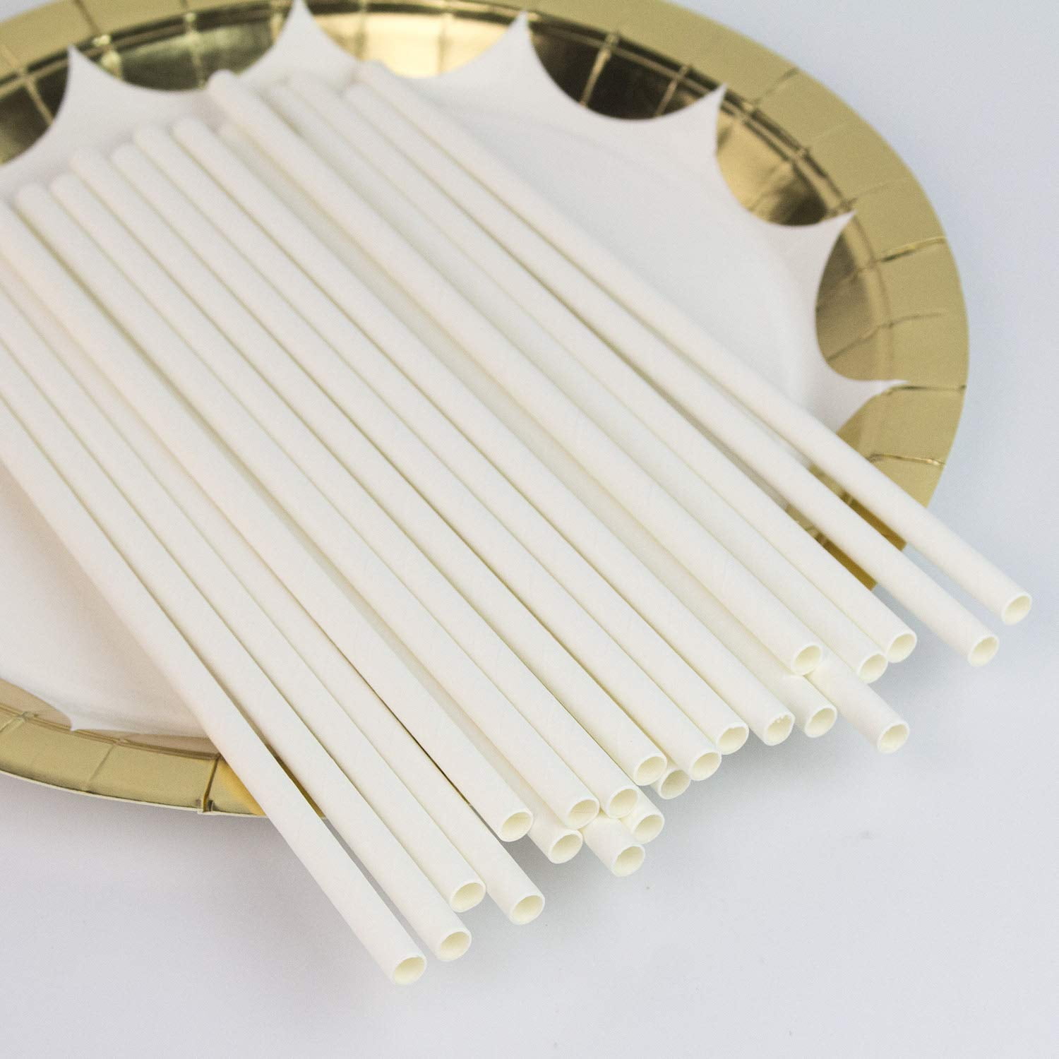 Solid White Paper Straws 7.75 inches Box of 100, Biodegradable