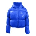 thumbnail image 5 of Hontri Women's Puffer Jackets, Ladies Autumn and Winter Warm Short Shiny Padded Hooded Leather Jacket Blue L, 5 of 9