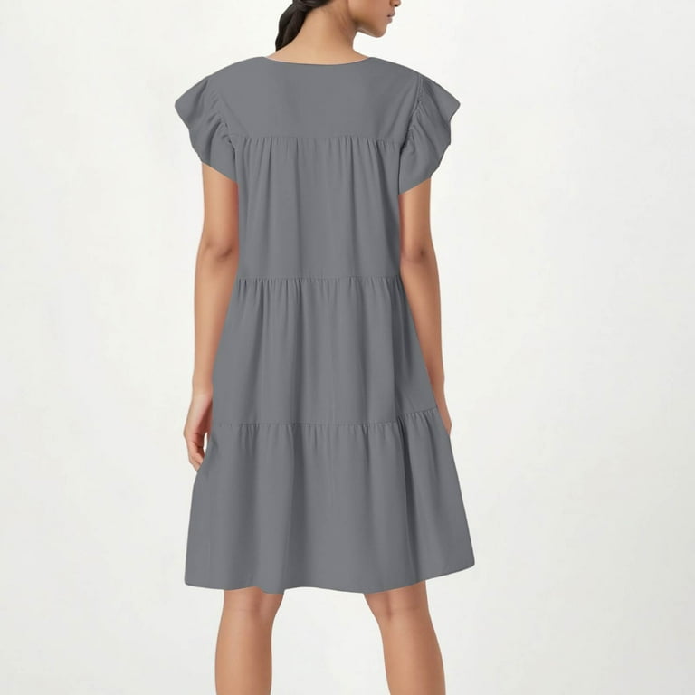 4Th Of July Dress Women Plus Size, Tank Dress Casual Crew Neck Ruffle  Flutter Sleeve Elegant Classy Sexy Formal Dresses For Business Dresses  Black Funeral Dress (XXL, Gray) ZMTing - Walmart.com
