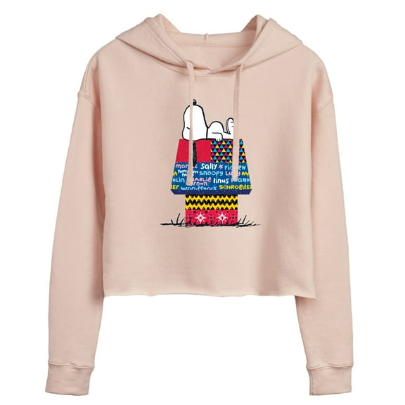 Peanuts - Snoopy Patchwork Doghouse - Juniors Cropped Pullover Hoodie