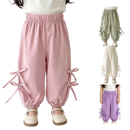 Girls Pants Knot Baby Casual Trousers Soft Breathable Summer Leggings Toddler Kids Loose Fit Elephant Pants Kids 6-7 Years