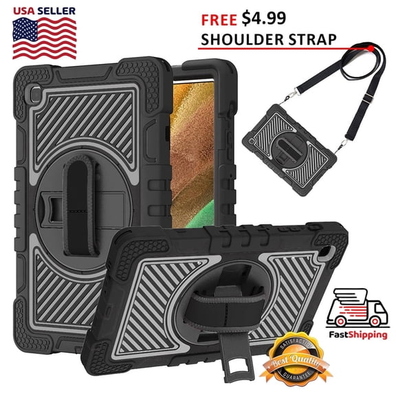 AMZER TUFFEN Multilayer Case with 360 Degree Rotating Kickstand with Shoulder Strap, Hand Grip for Samsung Galaxy Tab A7 Lite T220 / T225