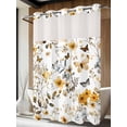 thumbnail image 4 of Vintage Botanical No Hook Shower Curtain Waterproof, Bathroom Curtains with Snap in Liners and See Through Top Window, Yellow Spring Floral Butterfly Hotel Style Bathtub Curtains Shower 60"Wx72"L, 4 of 8
