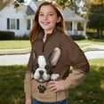 thumbnail image 4 of COEQINE Girls Quarter Zip Pullover Sweatshirt, Long Sleeve Loose Fit Pullover with Collar, Machine Washable Polyester Sweatshirt for Kids 5-6 Years Old, Boston Terrier Paw Brown, 4 of 7