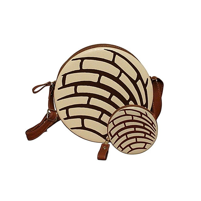 SET de 2 Piezas: BOLSA y MONEDERO en forma de PAN DE CONCHA VAINILLA, Redonda, Cross-Body, PAN DE DULCE, Correa Cruzada y Ajustable, Vini Piel, Moda Kawaii, Color Beige.