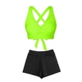 thumbnail image 5 of PWPSG Crisscross Twist High Waisted Shorts Two Piece Swimsuit Waist Cinching Shaping for Poolside Wear Green XXL, 5 of 6
