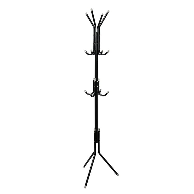 Unique Bargains 3-Tier Metal Coat Hat Rack Tripod Stand Hall Tree 12 hooks