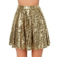 thumbnail image 1 of Women Short Skirt High Waist Pleated Solid Color Sequin Breathable Party Work Wear, 1 of 5