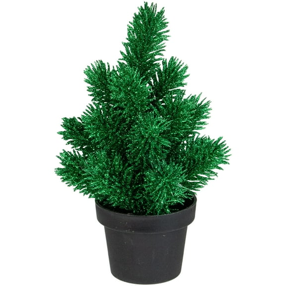 Northlight Potted Glittered Artificial Pine Christmas Tree - 8.5" - Green - Unlit