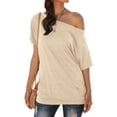 thumbnail image 4 of ZXSXSY Women Boat Neck Kangaroo Pocket Short Sleeve Solid Color Top, 4 of 7