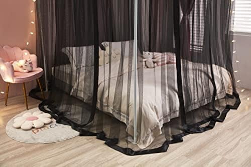 Simple 4 Corners Post Canopy Bed Curtains Bed Drapes (Twin XL, Black)