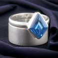 thumbnail image 2 of Antique Blue Tourmaline Ring Set Bridal Curved Matching Band Silver Anniversary Gift Jewelry Delicate Stackable Band Birthday Promise Rings, 2 of 2