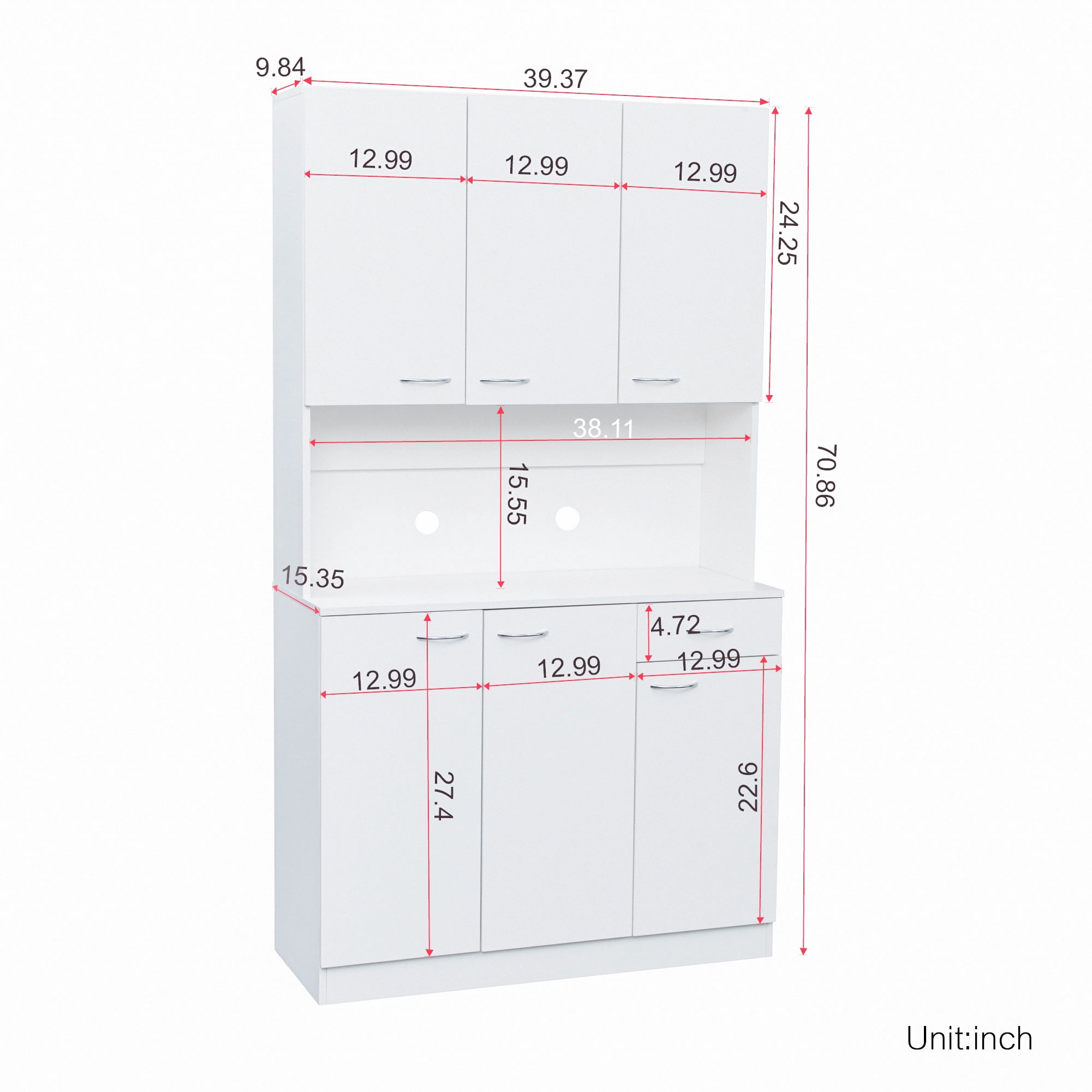 Mintazer 70.8" Tall Kitchen Pantry Cabinet with Open Shelf, Freestanding Food Storage Cabinet with Drawer & 6 Doors for Hallway Living Room Kitchen, White