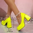 thumbnail image 3 of SCHUHLAND Women's Hot Pink Patent Leather Mary Janes with Pearl Ankle Strap, Chunky Platform High Heel Pumps, Punk Goth Style, Party/Daily, Sizes 34-44, 3 of 16