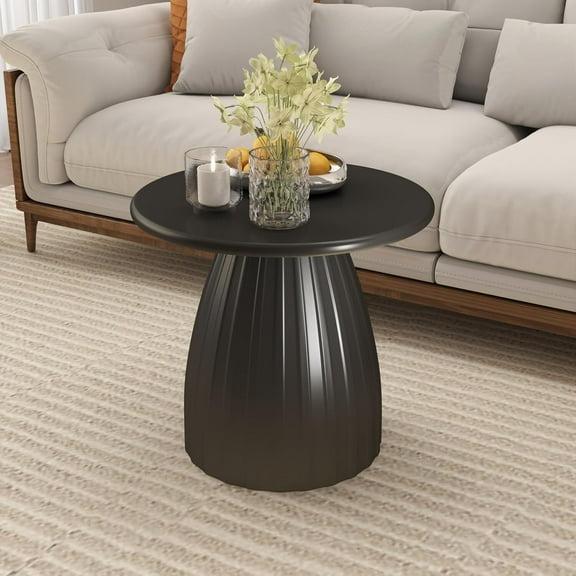 Round End Table for Living Room, Metal Small Side Table, Modern Nightstand Tea Table for Living Room, Black