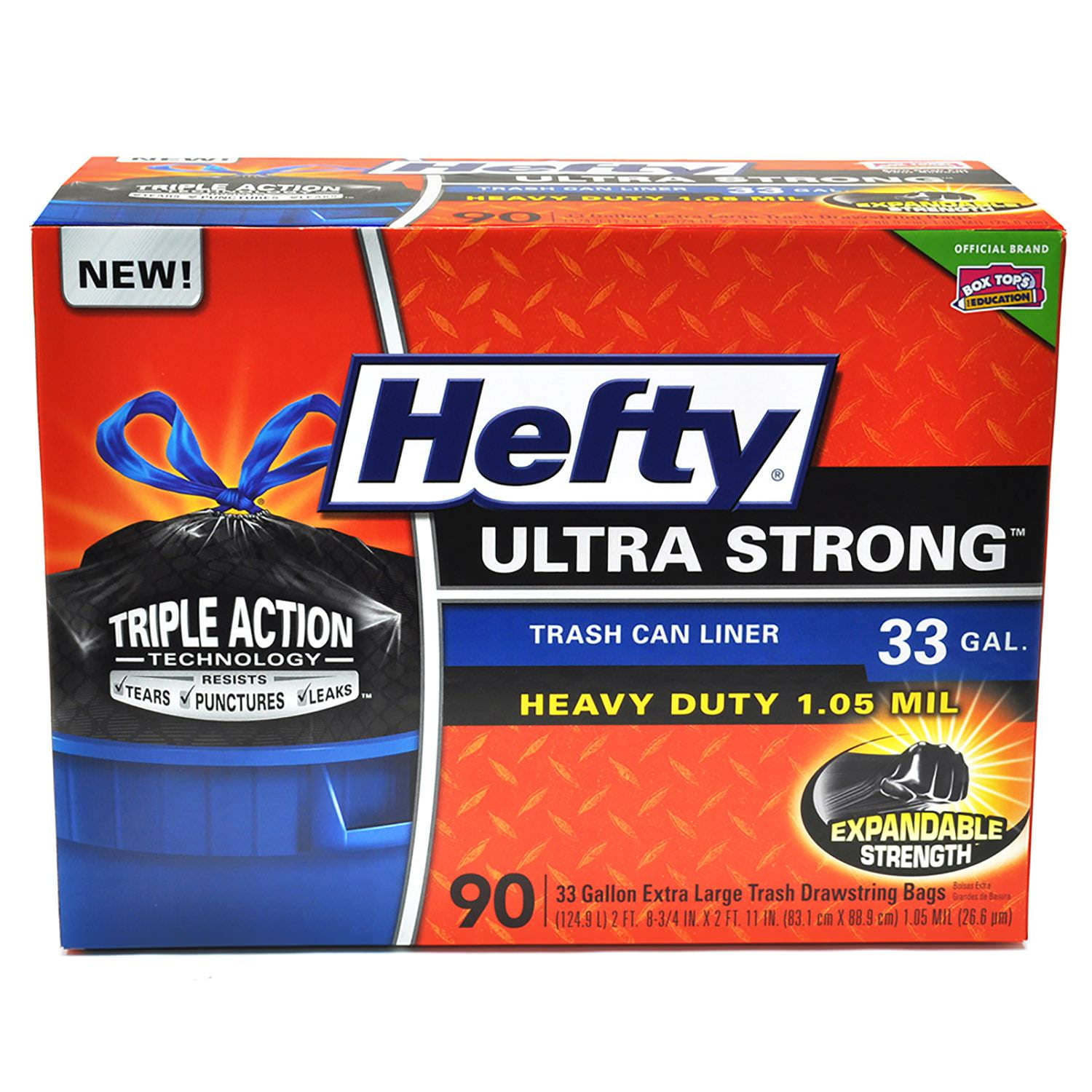 Hefty Ultra Strong 33 Gallon Trash Bag, Total of 90ct