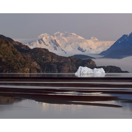 Morning light and iceberg calved from Grey Glacier Grey Lake Torres Del Paine National Park Chile Stretched Canvas - Panoramic Images (29 x