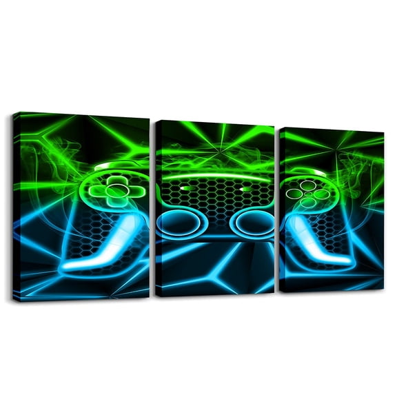 Erosebridal Gamer Gamepad Paintings Wall Decor Bedroom, Gradient Geometric Wall Hanging Decor Kitchen, Video Game Theme Wall Decor for Living Room Set, Luxurious Bedroom Decoration