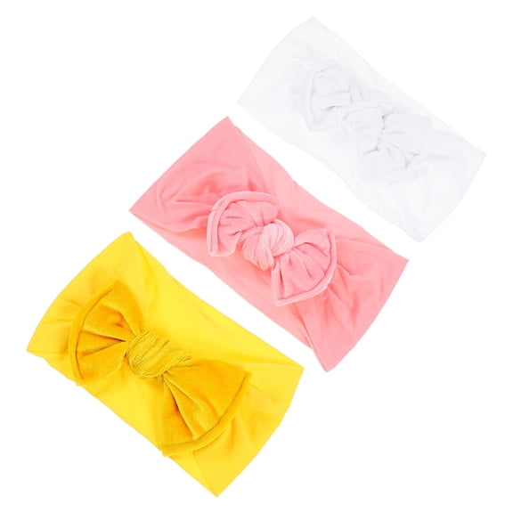 LOLIPPYY Nylon Bowknot Hair Bands 3Pcs Pink White Yellow for Baby Baptism