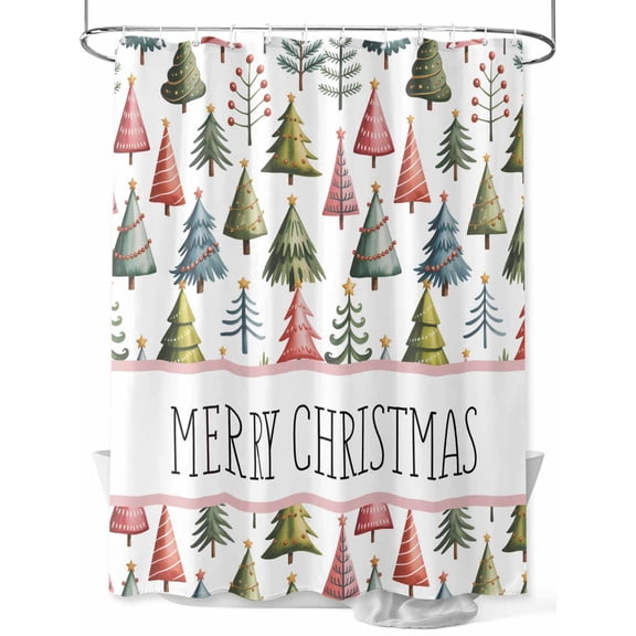 Fsddascl Christmas Shower Curtain Set - Extra Long 72" x 96" Washable Bathtub Curtain with 12 Hooks, Winter Watercolor Xmas Pine Trees Waterproof Fabric Stall Shower Curtains for Bathroom/Bathtub