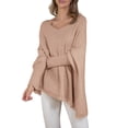 thumbnail image 3 of Women'S V-Neck Batwing Sleeve Casual Fringed Hem Oversized Knit Poncho Sweater Khaki S/M, 3 of 8