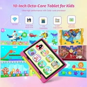 BESTSKI 10.1 inch Kids Tablet, 14GB RAM 64GB ROM, 5G WiFi HD Display with Protective Case, Pink
