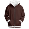 thumbnail image 1 of Chandail à Capuchon Brun pour Femmes Hommes Femmes Automne Hiver Couleur Unie Veste Décontractée Poches Chandail à Fermeture Éclair Chandail à Col Rond Hommes, 1 of 3