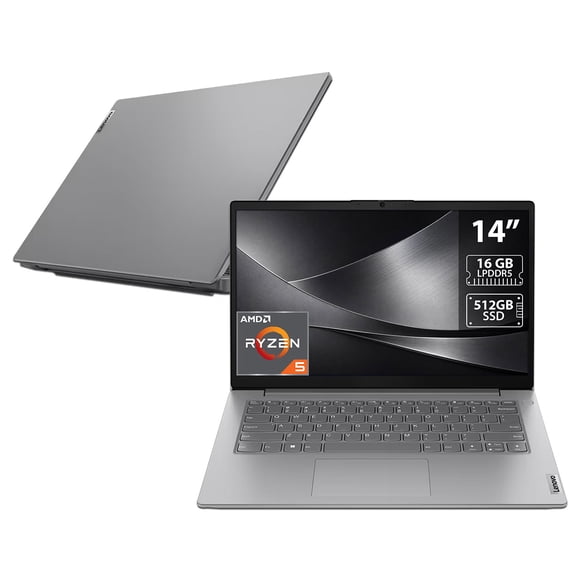 Laptop Lenovo V14 G4 AMN: Procesador AMD Ryzen 5 7520U (hasta 4.3 Ghz), Memoria de 16GB LPDDR5, SSD de 512GB, Pantalla de 14" LED, Video Radeon 610M, Teclado en Español, S.O. Windows 11 Home.