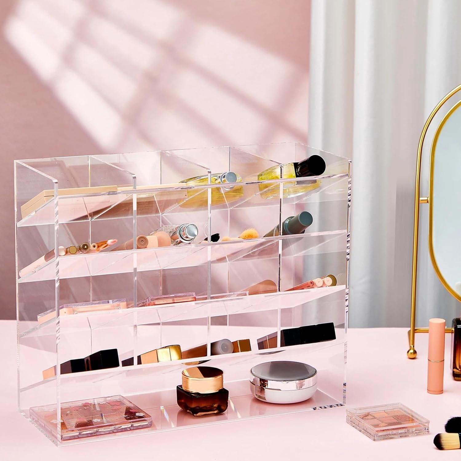 White Vertical Acrylic Pen Organizer, Large Capacity Desktop Marker Holder, Holds 250 Pencils Markers Stationery Storage, 13 x 4 x 12.4 Inch Desk Display Rack for Office Home