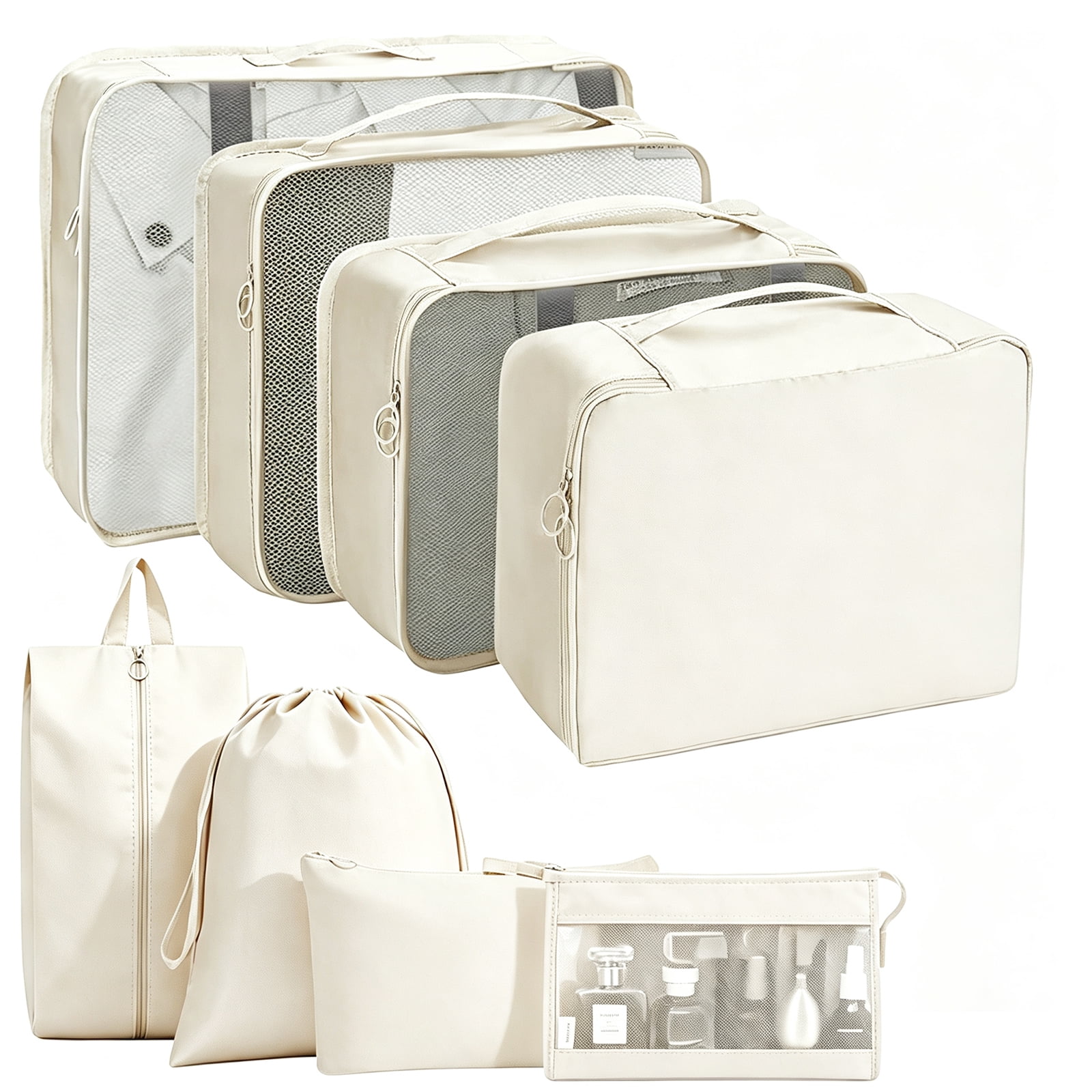 Pozico 8Pcs Packing Cubes for Luggage , Suitcase Organizer Bags Set Packing Cubes for Travel Luggage (Off-White)