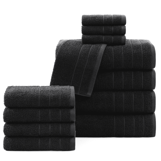 Casa Platino Juego de Toallas 100% Algodón de 12 Piezas - Incluye Toallas de Baño, Toallas de Mano y Paños - Toallas Suaves y Duraderas para Uso Diario - Negro