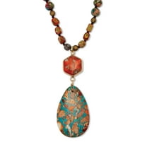 Genuine Jasper Goldtone Drop Pendant Necklace 34-inch